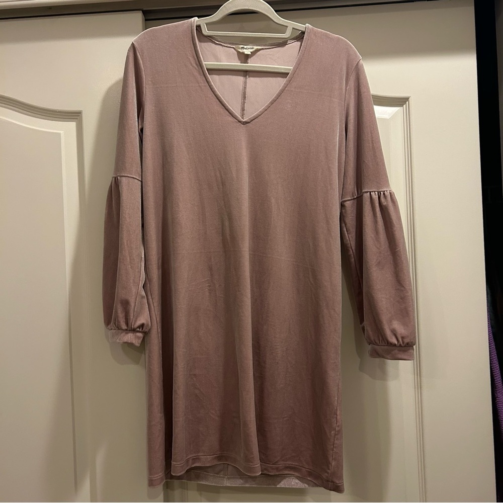 Madewell Balloon Sleeve Velvet Dress Blush - Picture 2 of 7